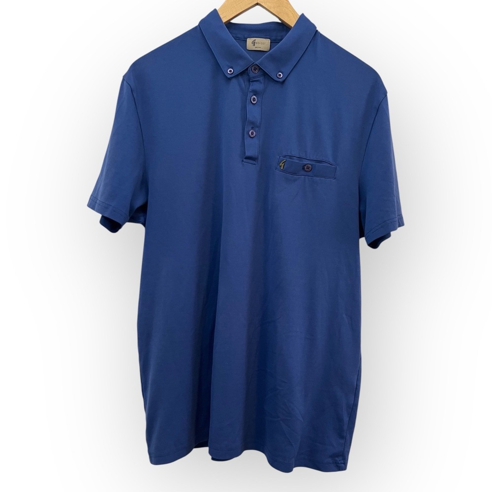 Gabicci Vintage Mens XL Navy Blue Classic Polo Shirt Slim‎ Fit Metal Logo Pocket